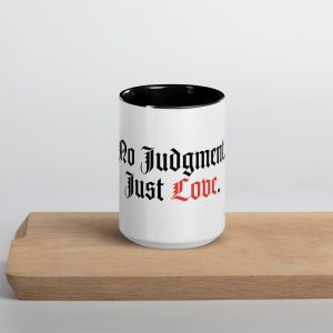 Red and Black No Judgment. Just Love.® Mug with Color Inside